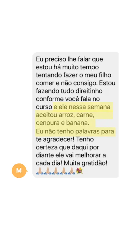 Depoimento Aluna CBSE — Aceitou arroz, carne, cenoura e banana