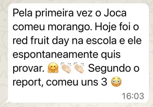 Depoimento — Comeu morango espontaneamente